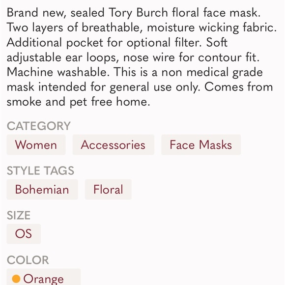 Tory Burch cloth Face  mask Two pack ONLY  with Tory Burch pouch 6/5in - Picture 12 of 12